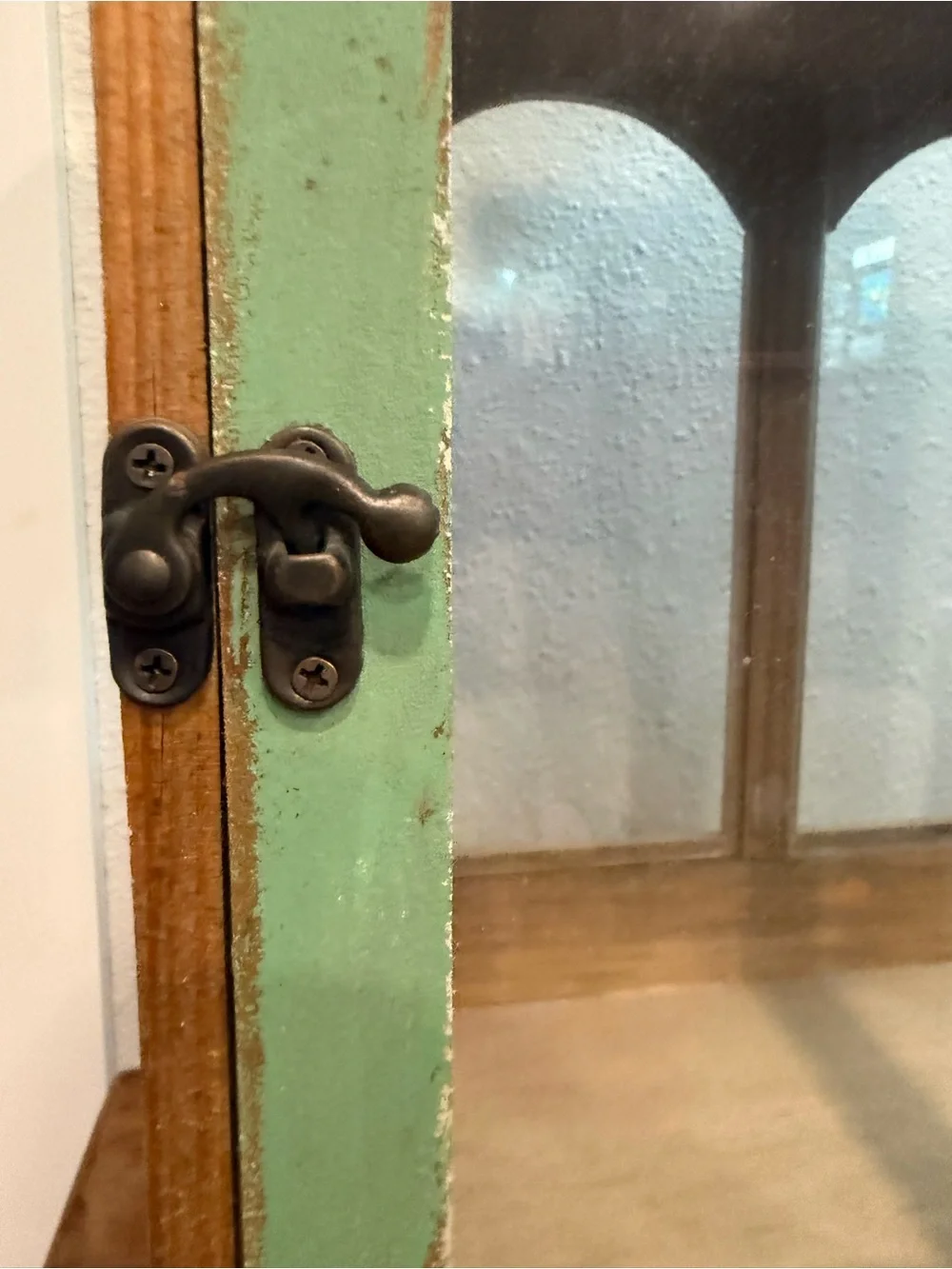 Farmhouse Wooden Lantern Distressed Green Glass Candle Holder Rustic Decor